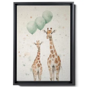 Giraffes With Balloons And Stars, In The Style Of Light Emerald And Beige, Large Canvas, Canvas Prints