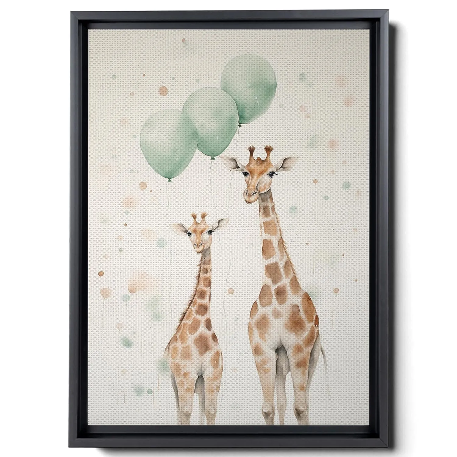 Giraffes With Balloons And Stars, In The Style Of Light Emerald And Beige, Large Canvas, Canvas Prints