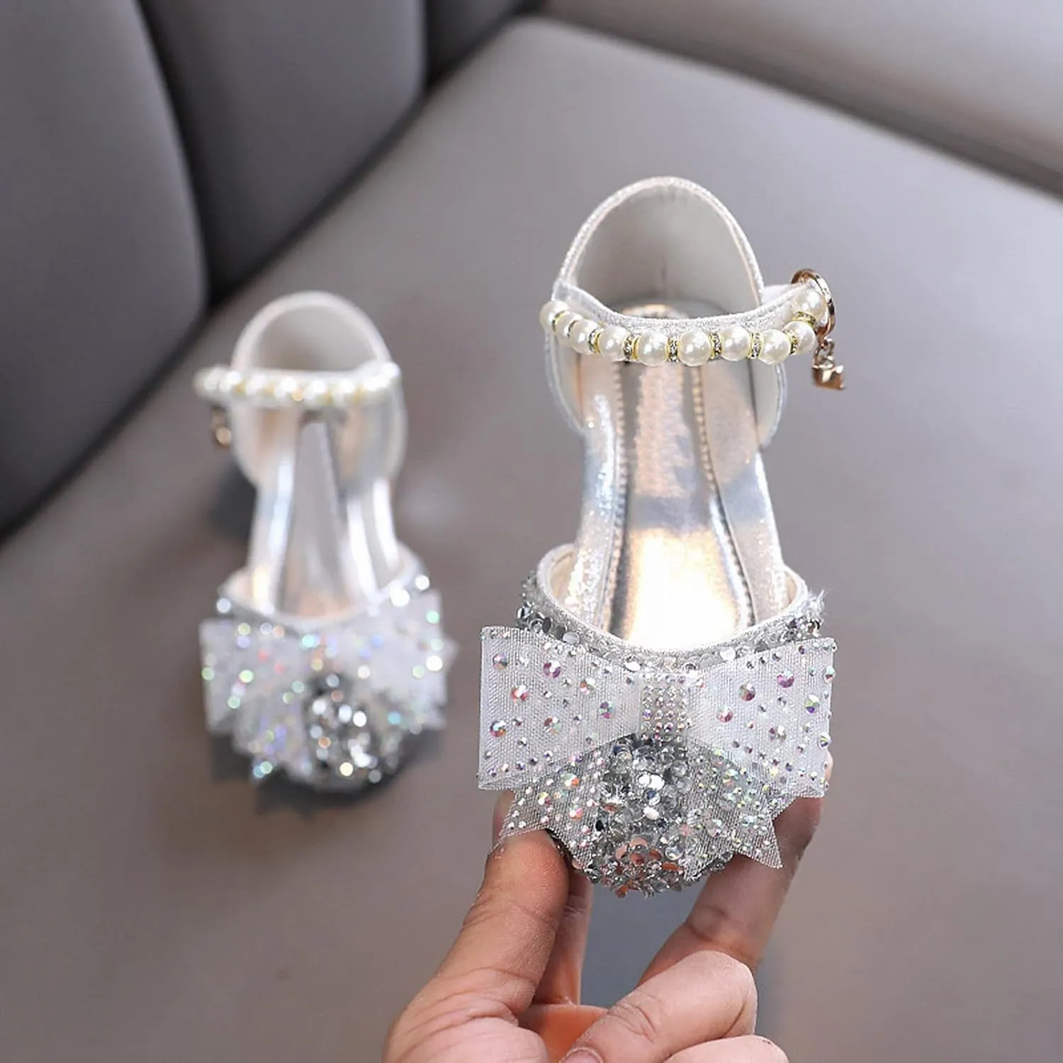 Girl Bow Glitter Flat Shoes Toddler Bowknot Sequin Wedding Sandals Kids Infant Shiny Sandals Mary Jane Dress Shoes