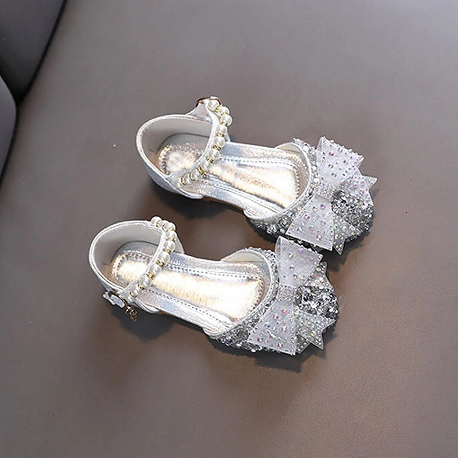 Girl Bow Glitter Flat Shoes Toddler Bowknot Sequin Wedding Sandals Kids Infant Shiny Sandals Mary Jane Dress Shoes