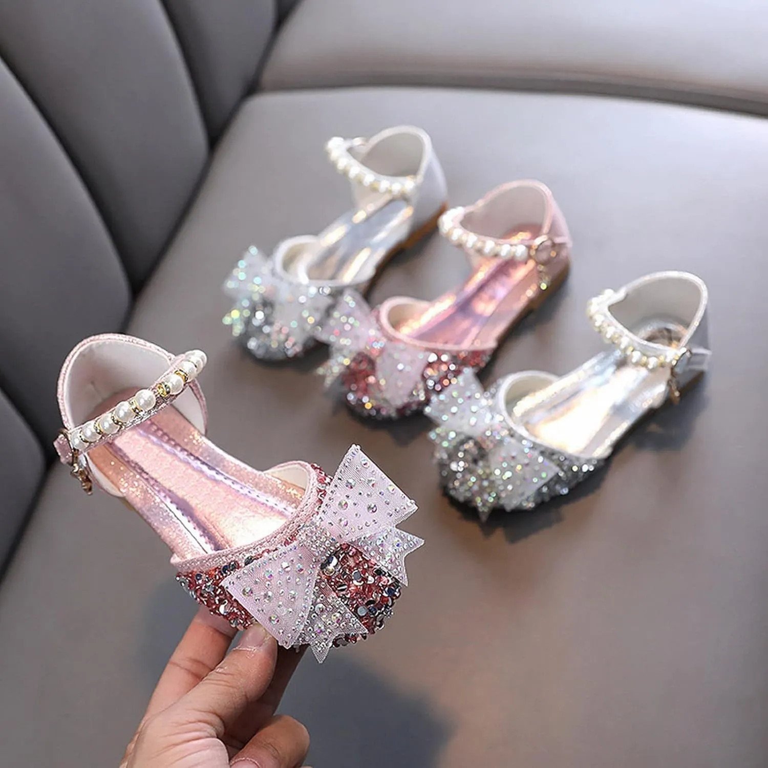 Girl Bow Glitter Flat Shoes Toddler Bowknot Sequin Wedding Sandals Kids Infant Shiny Sandals Mary Jane Dress Shoes