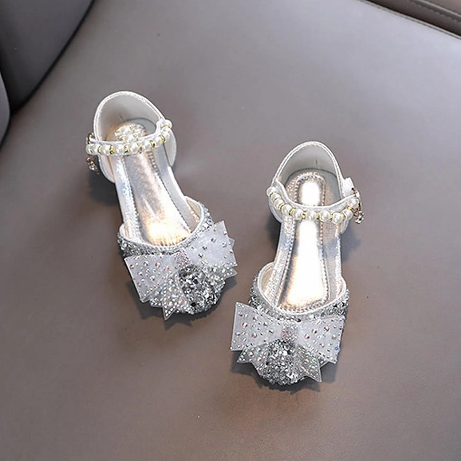 Girl Bow Glitter Flat Shoes Toddler Bowknot Sequin Wedding Sandals Kids Infant Shiny Sandals Mary Jane Dress Shoes