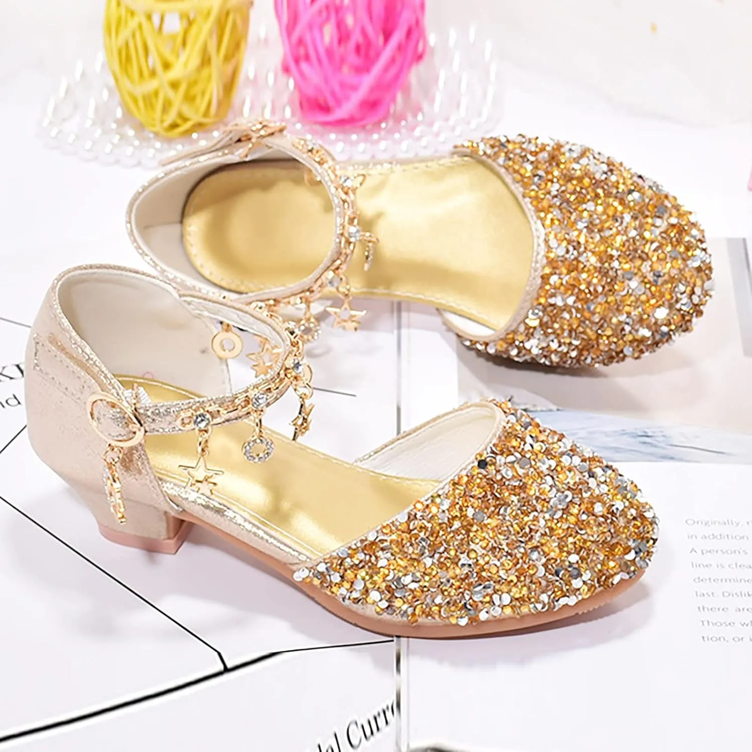 Girl Sequin Shoe Bow Wedding Sandals Bowknot Mary Jane Dress Shoes High Heels Shiny Sandals Glitter Flat Shoes