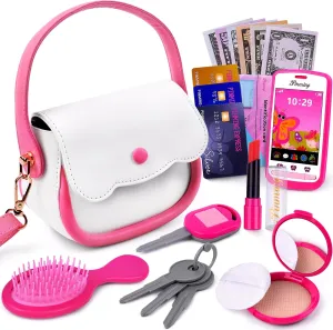 GJZZ Play Purse for Little Girls Toys - Toddler Purse Set Pretend Play Makeup Toys for 3 4 5 6 7 Year Old Girls, Kids Toy Purse Birthday Gifts for Girls Ages 3-5 4-5 6-8 Years Old, ABB-02, Pink