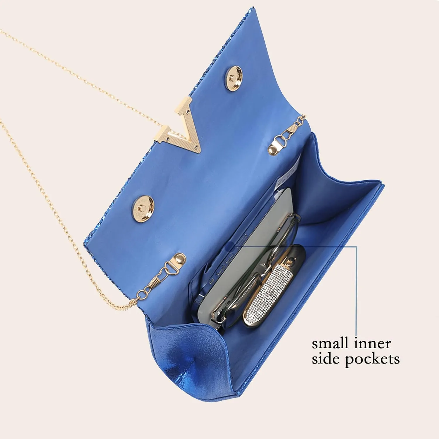 Glitter Evening Clutch Purse for Women Sparkly Shiny Handbag Ladies Wedding Prom Purse with Detachable Chain 4 Pieces Rhinestone Jewelry Set