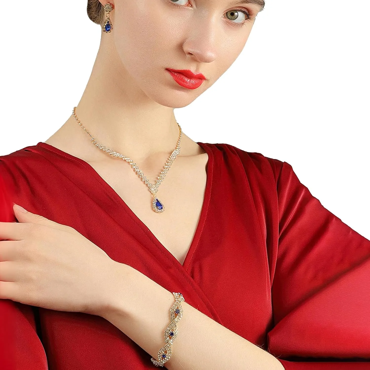 Glitter Evening Clutch Purse for Women Sparkly Shiny Handbag Ladies Wedding Prom Purse with Detachable Chain 4 Pieces Rhinestone Jewelry Set