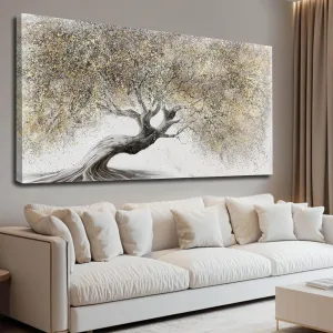 Gold Wall Art Canvas Wall Pictures Large Artwork Landscape Painting Photo Prints Wall Decorations Tree Wall Decor for Living Room Dining Room 29"x58"