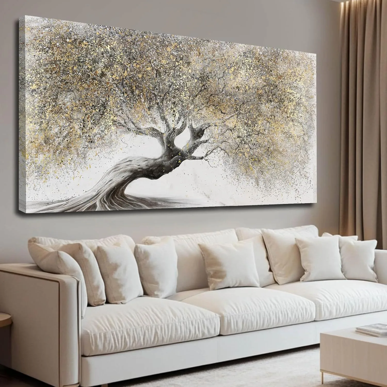 Gold Wall Art Canvas Wall Pictures Large Artwork Landscape Painting Photo Prints Wall Decorations Tree Wall Decor for Living Room Dining Room 29"x58"
