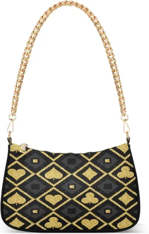 Golden Poker Womens Shoulder Bag for Women Hobo Tote Handbag Gold Chain Crossbody Bag with Zipper Clutch Purse Handbags