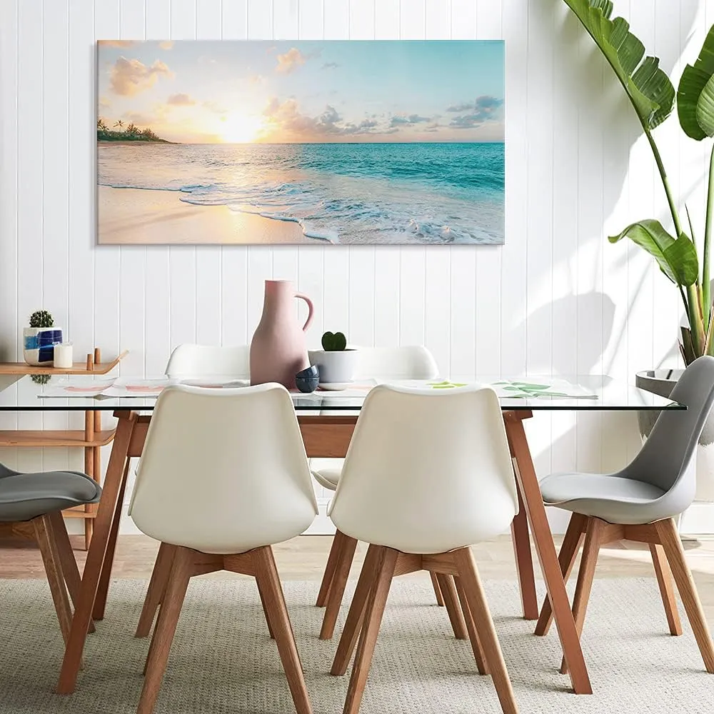Goldfoilart Ocean Beach Sunset Canvas Wall Art for Bedroom Seascape Paintings Coastal Picture Framed Artwork for Bathroom Living Room Office Wall Decor 20" x 40"