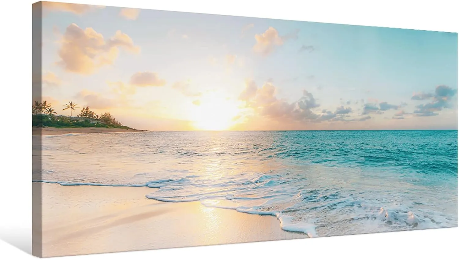 Goldfoilart Ocean Beach Sunset Canvas Wall Art for Bedroom Seascape Paintings Coastal Picture Framed Artwork for Bathroom Living Room Office Wall Decor 20" x 40"