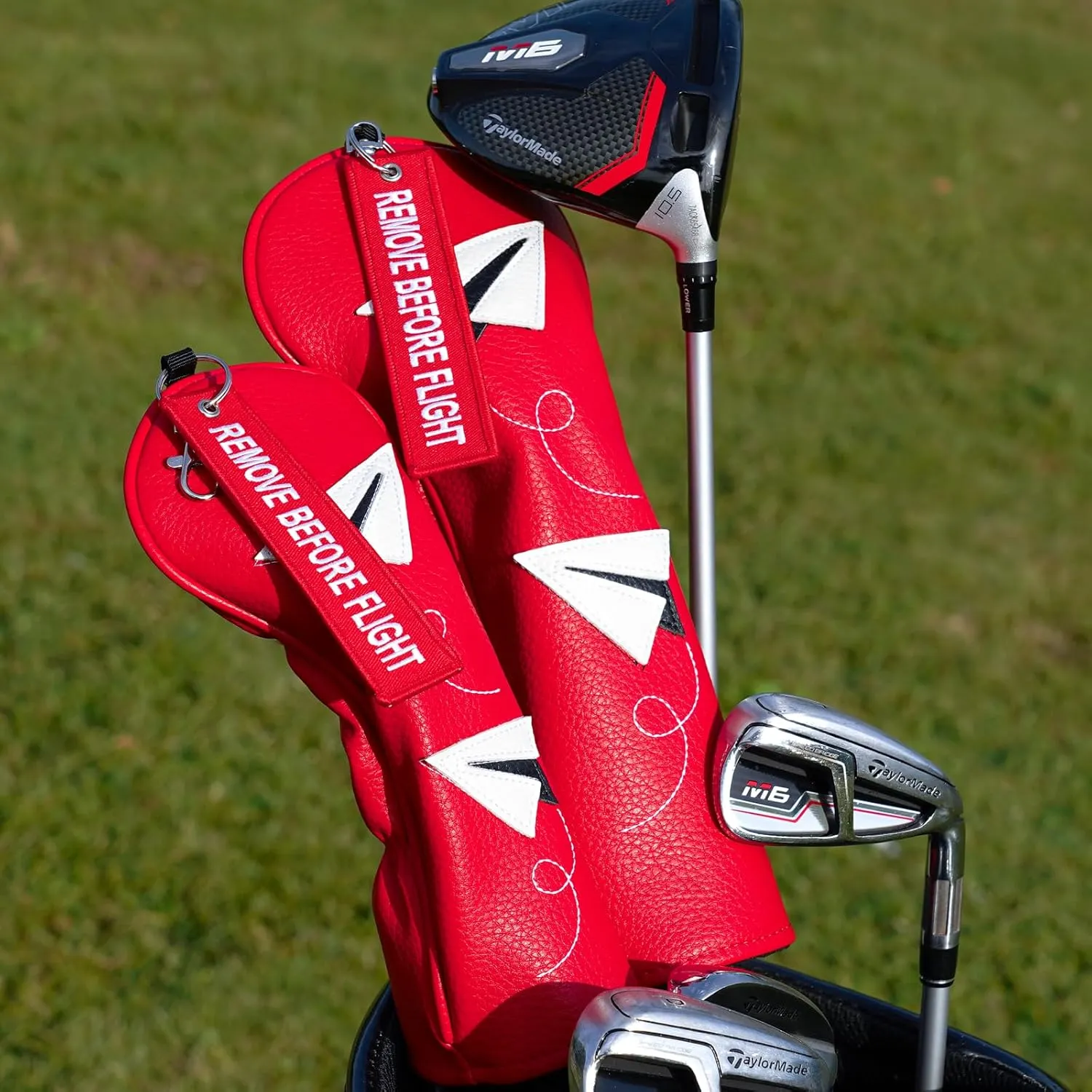 Golf Club Covers with Remove Before Flight Design Key Chain for Golf Club Driver Fairway Hybrid Headcover