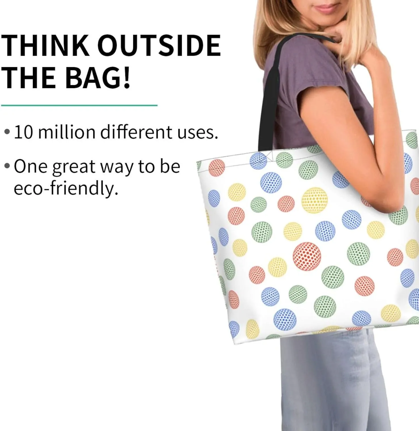 Golf Sports Ball Cute Tote Bag Beach Bag Large Capacity Grocery Bag Reusable Shopping bags for Women