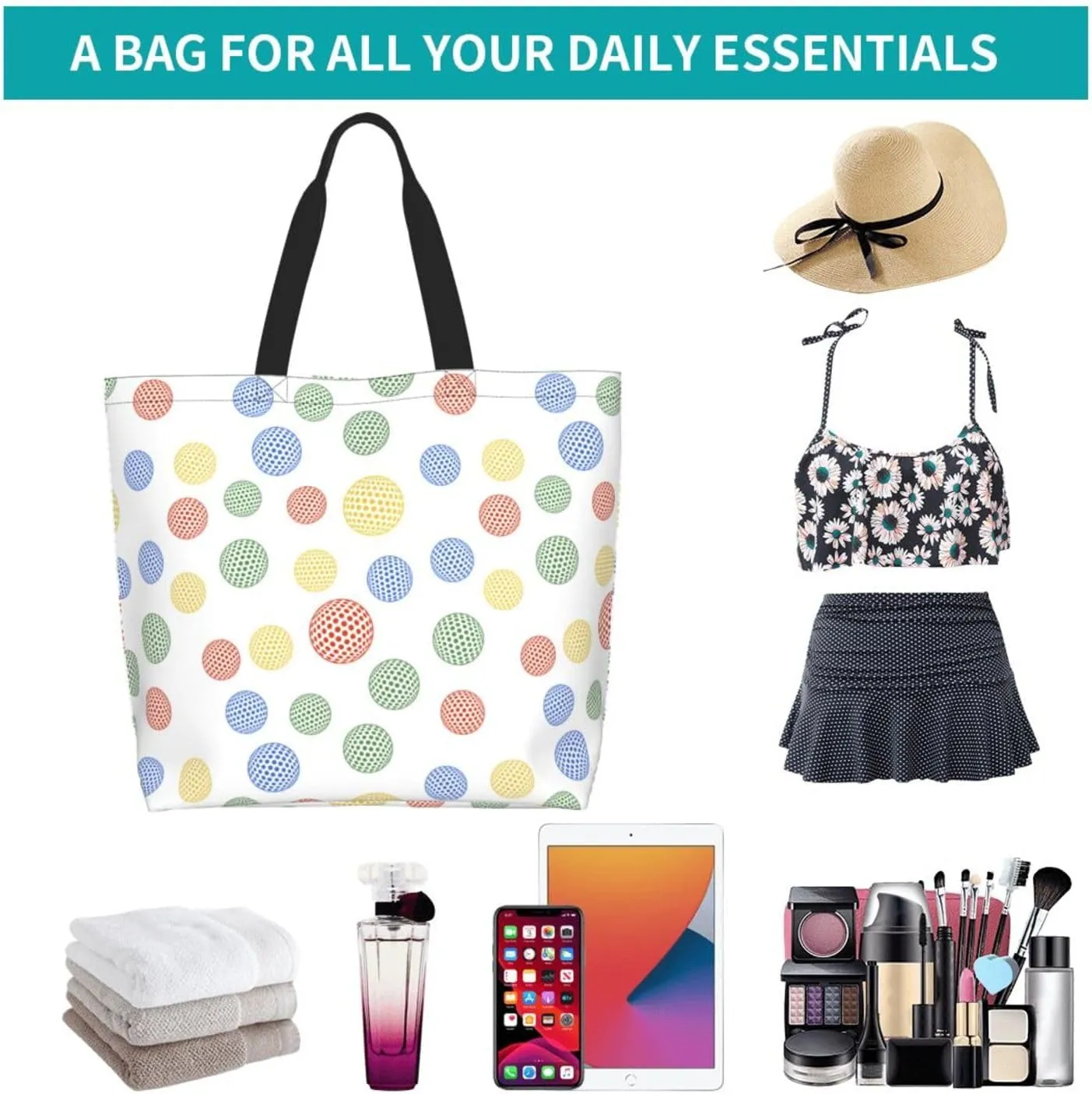 Golf Sports Ball Cute Tote Bag Beach Bag Large Capacity Grocery Bag Reusable Shopping bags for Women