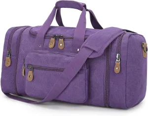 Gonex Canvas Duffle Bag for Travel 50L Expandable Duffel Weekend Overnight Bag (Purple)