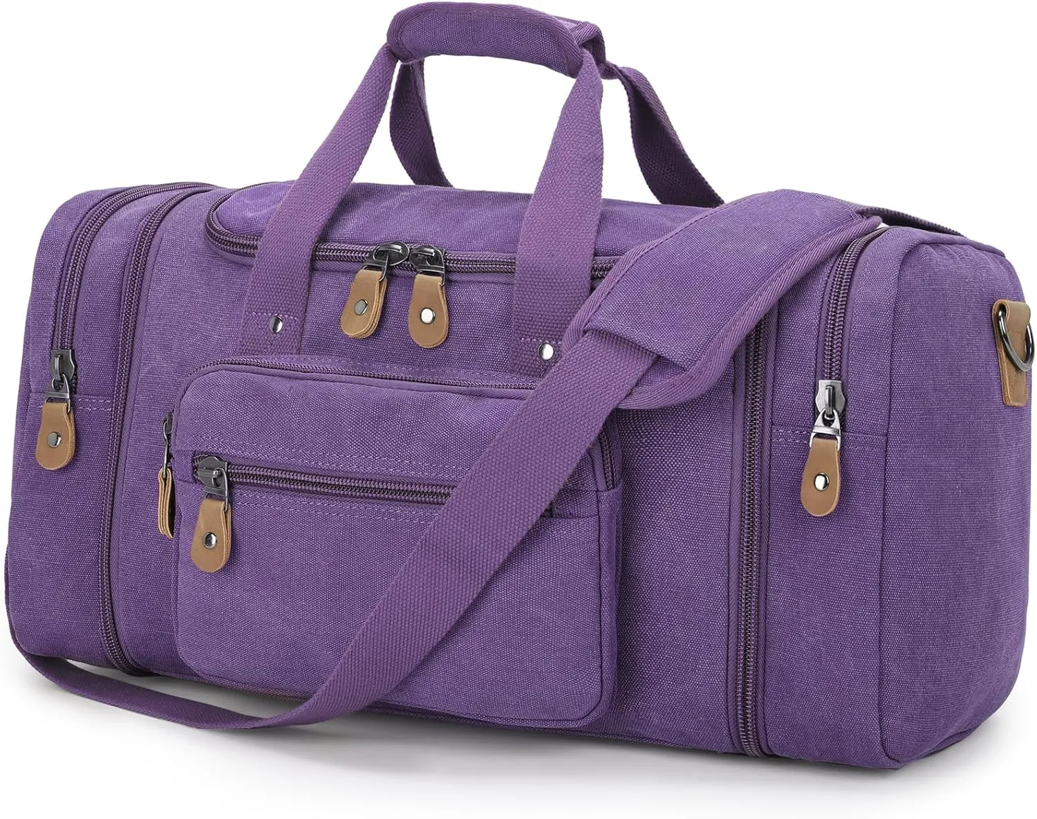 Gonex Canvas Duffle Bag for Travel 50L Expandable Duffel Weekend Overnight Bag (Purple)