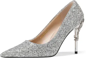 GOSERCE Rhinestone Heels Dressy Women's Stiletto Pointed Toe Pumps Mesh High Heel Pumps Fashion Prom Wedding Evening Party Shoes
