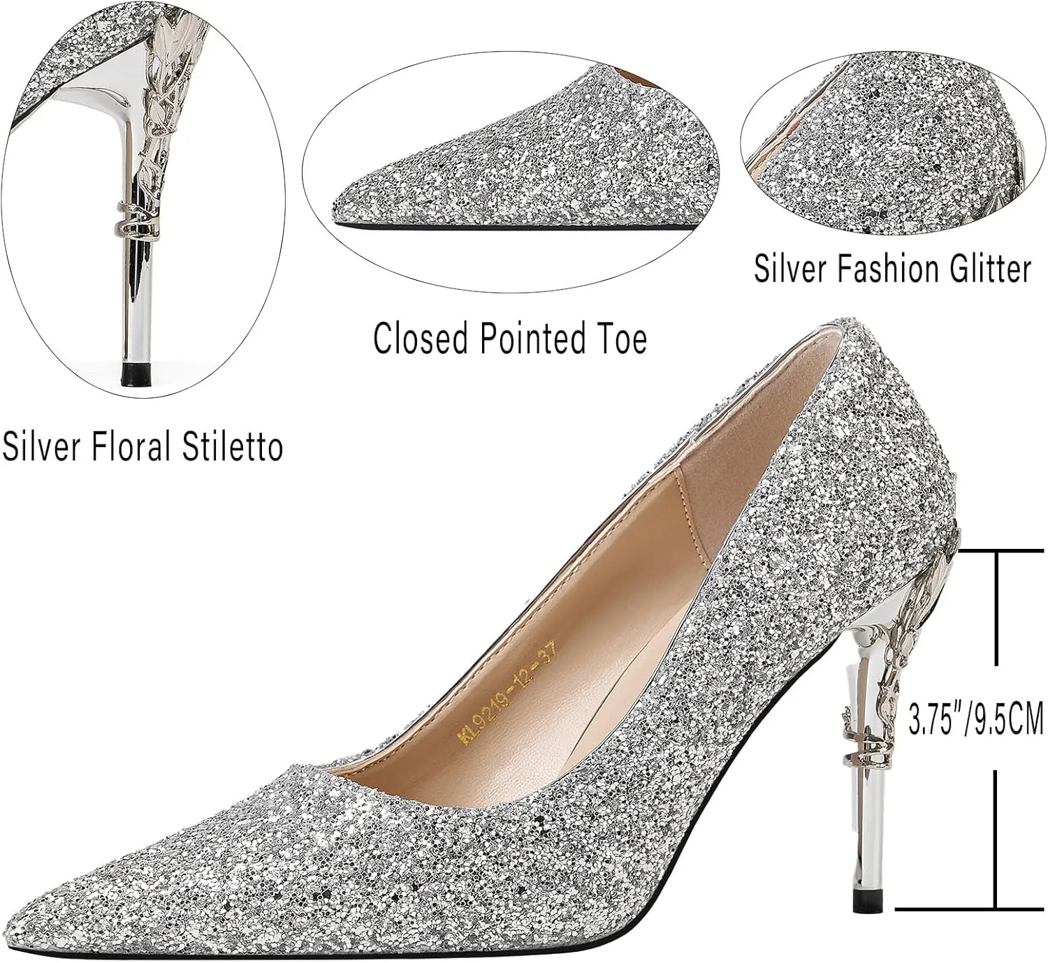 GOSERCE Rhinestone Heels Dressy Women's Stiletto Pointed Toe Pumps Mesh High Heel Pumps Fashion Prom Wedding Evening Party Shoes