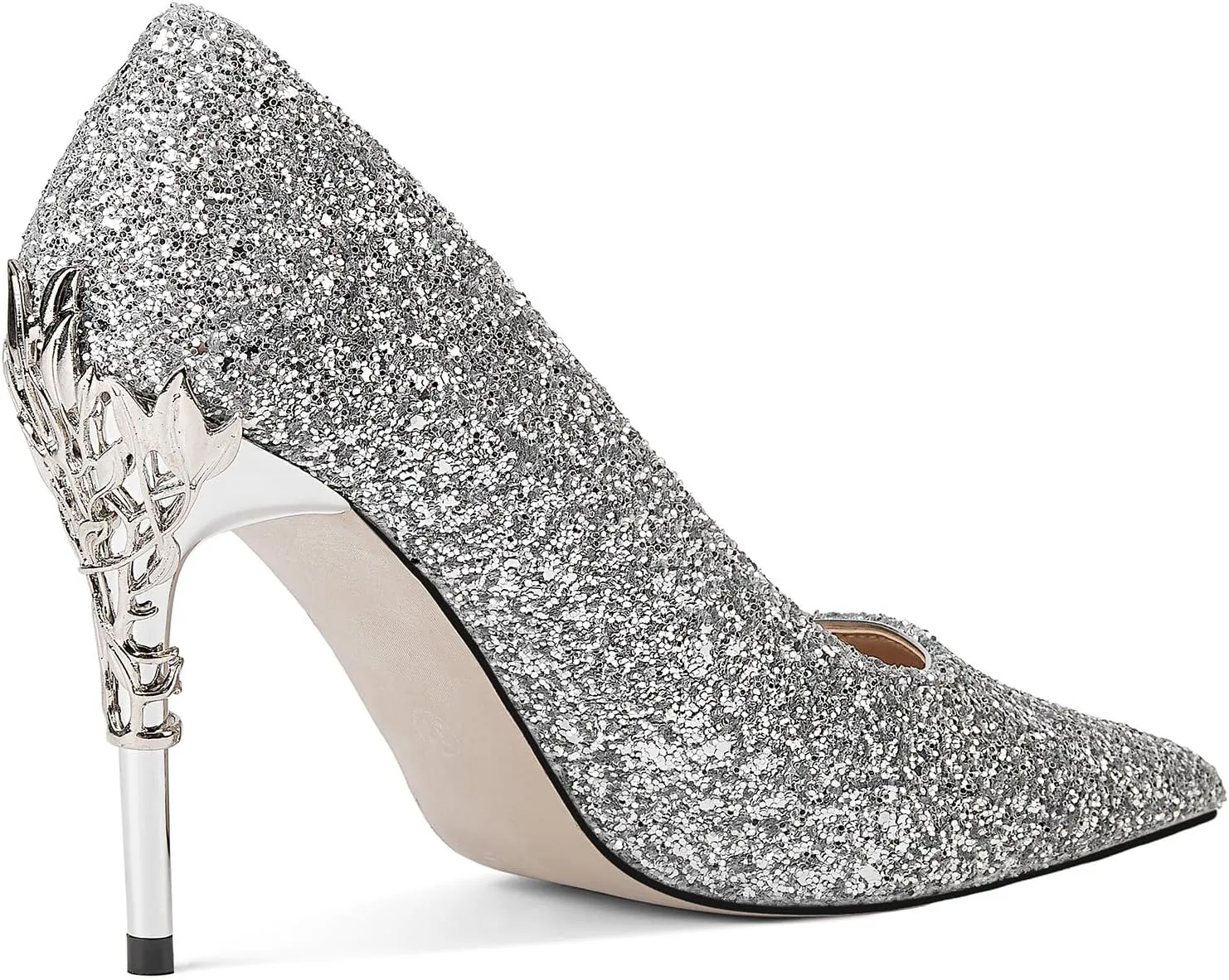 GOSERCE Rhinestone Heels Dressy Women's Stiletto Pointed Toe Pumps Mesh High Heel Pumps Fashion Prom Wedding Evening Party Shoes