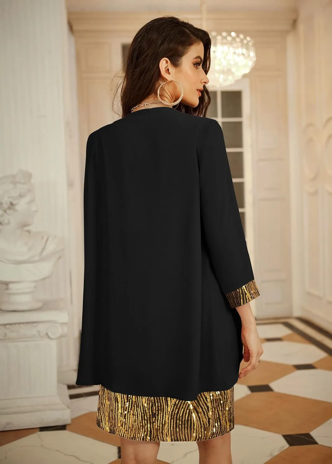 GRACE KARIN Sequin Dress for Women Knee Length Mother of the Bride Dresses Formal Dress Two Piece Dress with Chiffon Jacket