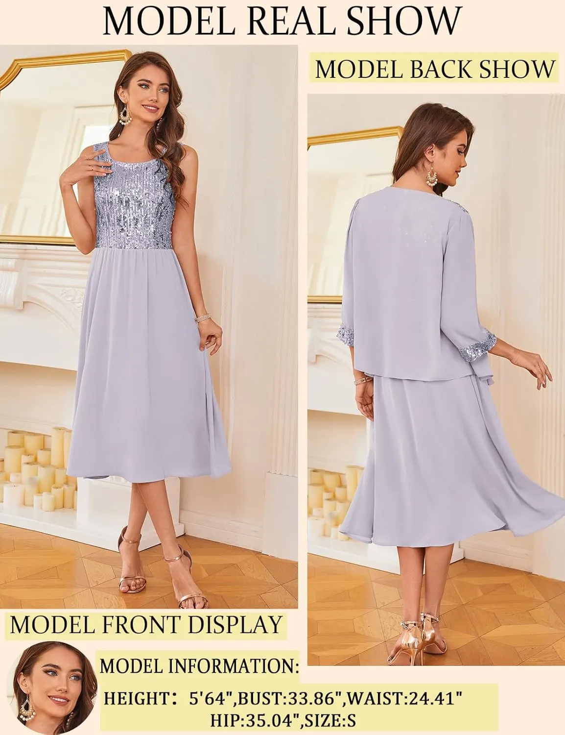 GRACE KARIN Wedding Guest Dress Mother of The Bride Dresses Two Piece Formal Sequin Dress with Jacket Tea Length 2025