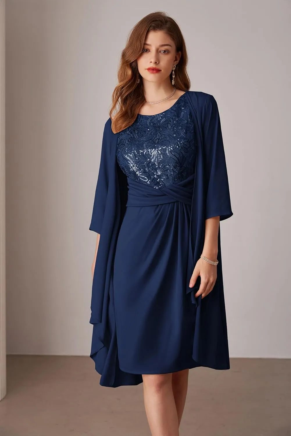 GRACE KARIN Women's Sequin Dress Two Piece Mother of The Bride Dresses with Jacket Lace Formal Wedding Guest Dress