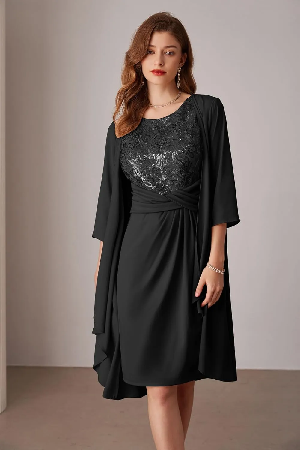 GRACE KARIN Women's Sequin Dress Two Piece Mother of The Bride Dresses with Jacket Lace Formal Wedding Guest Dress