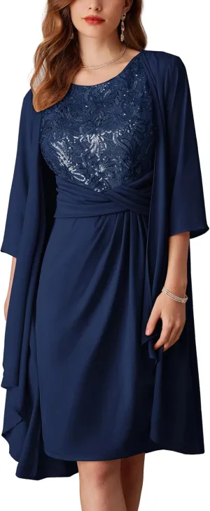 GRACE KARIN Women's Sequin Dress Two Piece Mother of The Bride Dresses with Jacket Lace Formal Wedding Guest Dress