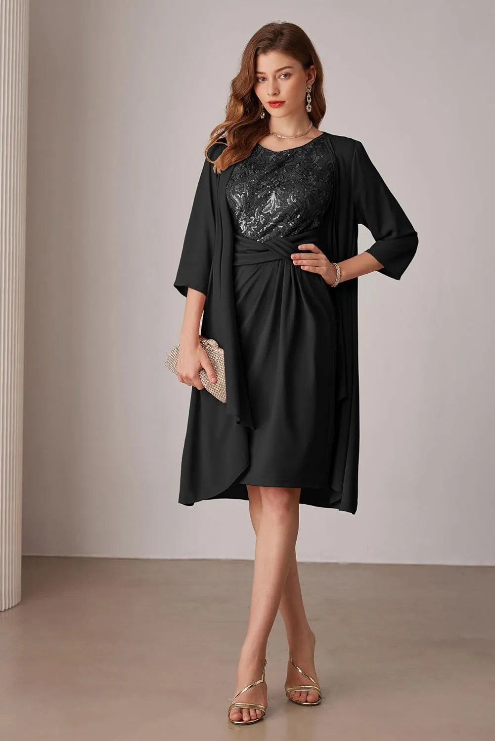 GRACE KARIN Women's Sequin Dress Two Piece Mother of The Bride Dresses with Jacket Lace Formal Wedding Guest Dress