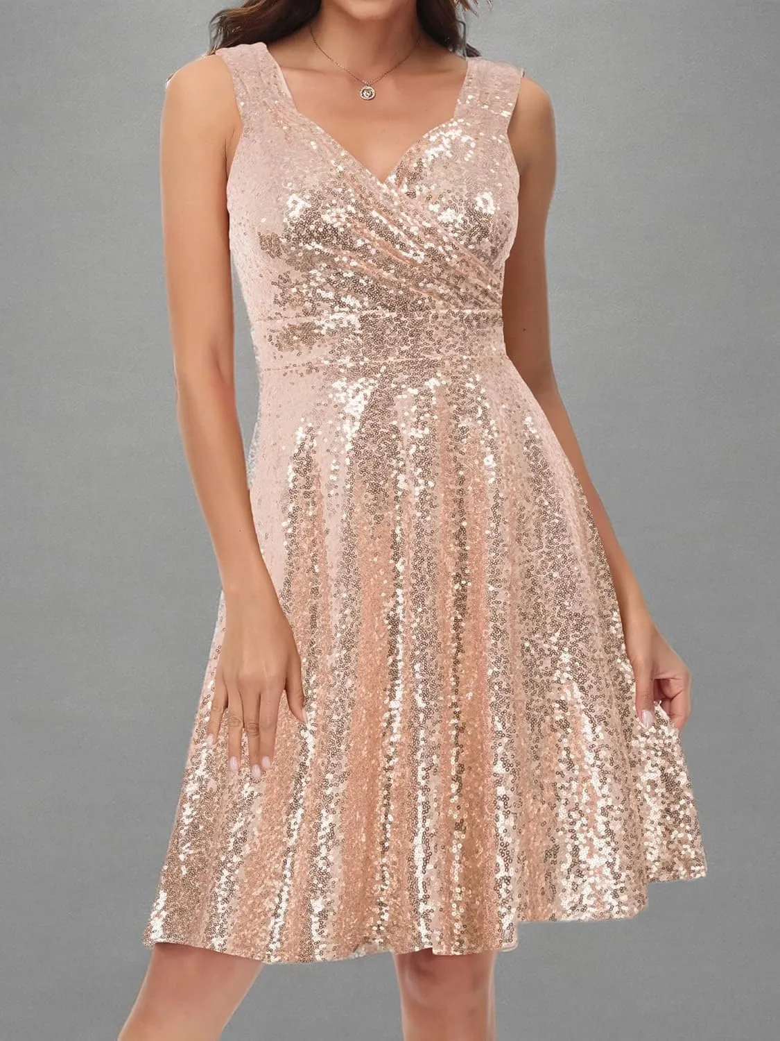 GRACE KARIN Women's Sequin Dresses Sleeveless V-Neck Sparkly Glitter Evening Party Dress