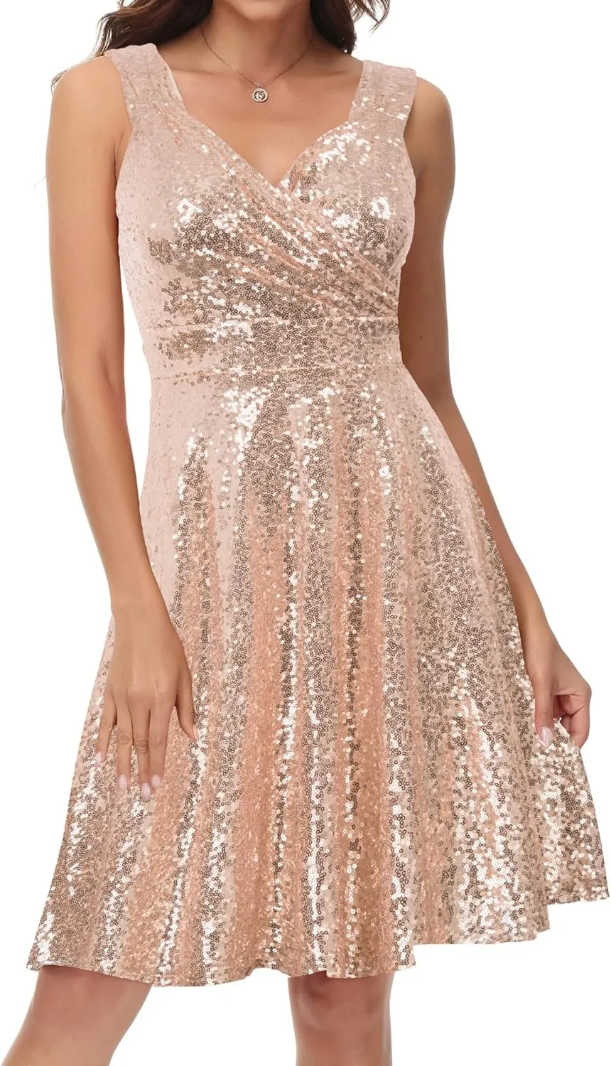 GRACE KARIN Women's Sequin Dresses Sleeveless V-Neck Sparkly Glitter Evening Party Dress