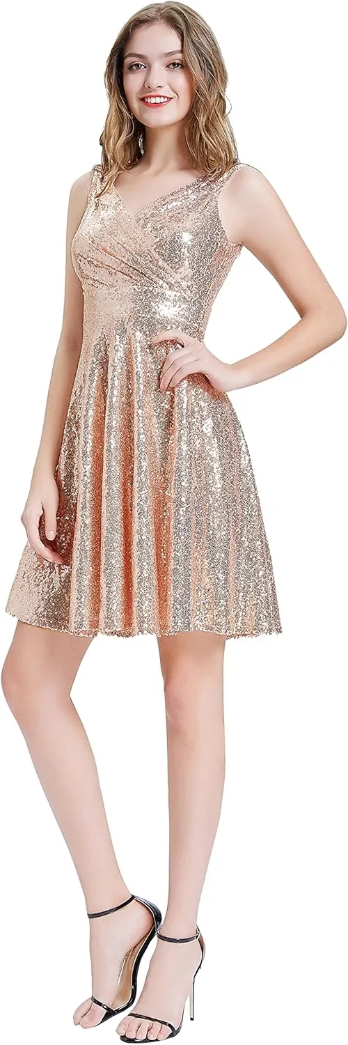 GRACE KARIN Women's Sequin Dresses Sleeveless V-Neck Sparkly Glitter Evening Party Dress