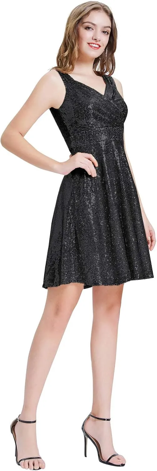 GRACE KARIN Women's Sequin Dresses Sleeveless V-Neck Sparkly Glitter Evening Party Dress