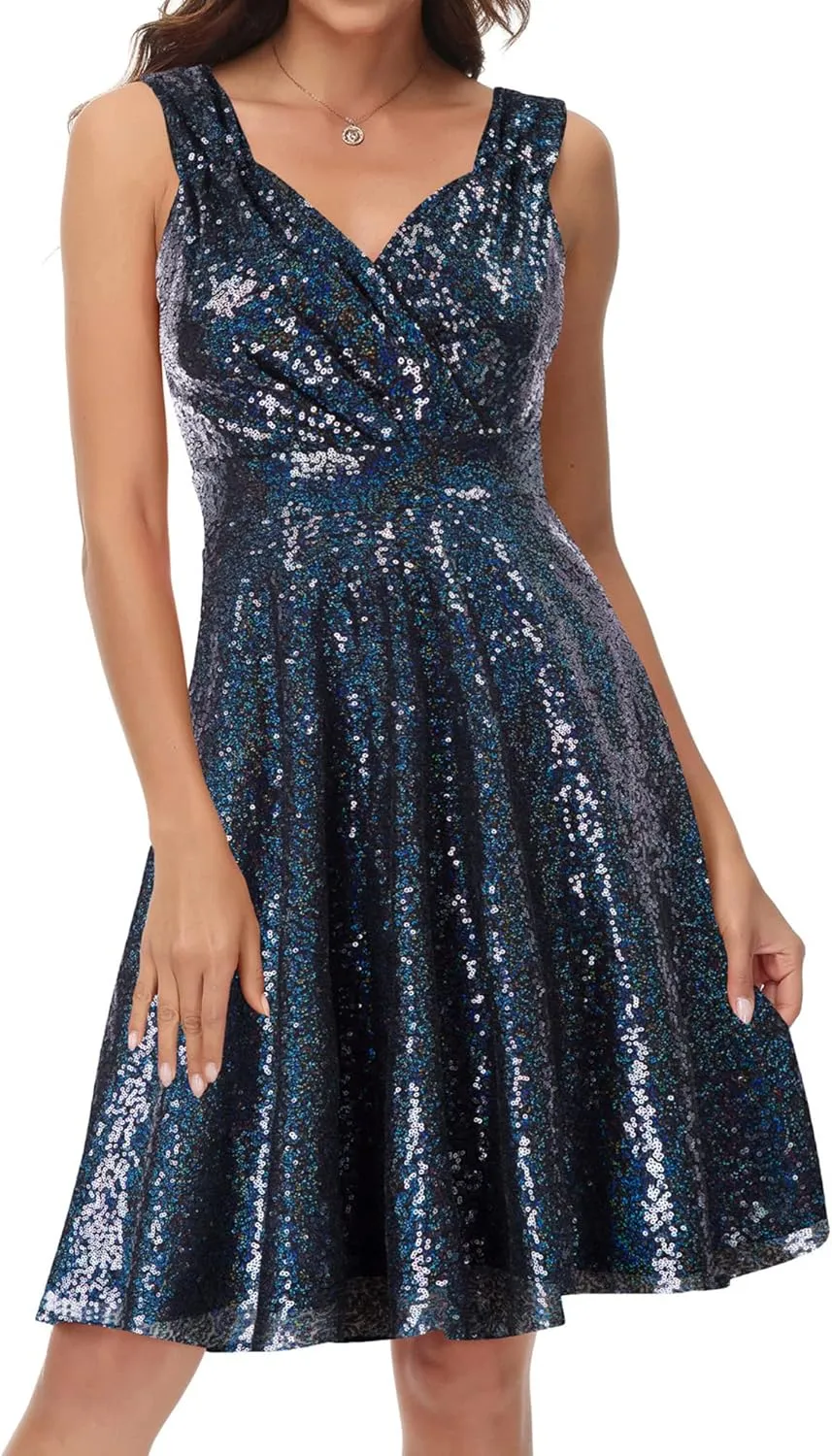 GRACE KARIN Women's Sequin Dresses Sleeveless V-Neck Sparkly Glitter Evening Party Dress