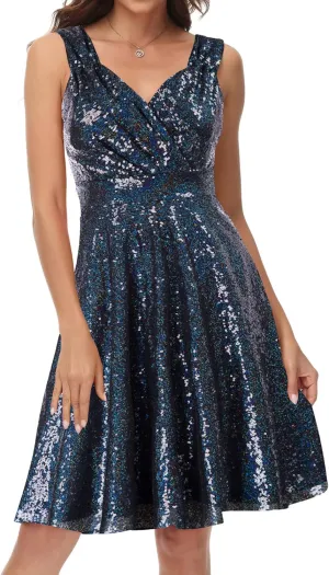 GRACE KARIN Women's Sequin Dresses Sleeveless V-Neck Sparkly Glitter Evening Party Dress