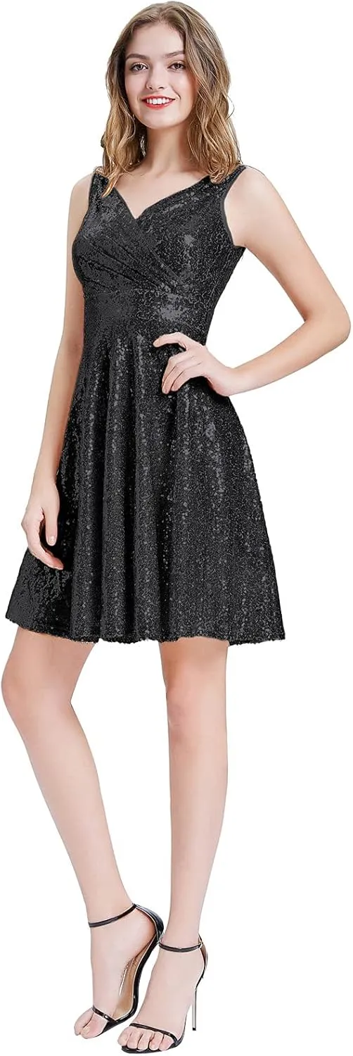 GRACE KARIN Women's Sequin Dresses Sleeveless V-Neck Sparkly Glitter Evening Party Dress