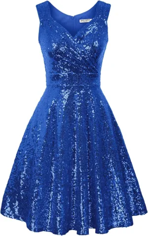 GRACE KARIN Women's Sequin Dresses Sleeveless V-Neck Sparkly Glitter Evening Party Dress
