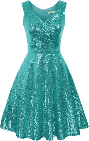 GRACE KARIN Women's Sequin Dresses Sleeveless V-Neck Sparkly Glitter Evening Party Dress