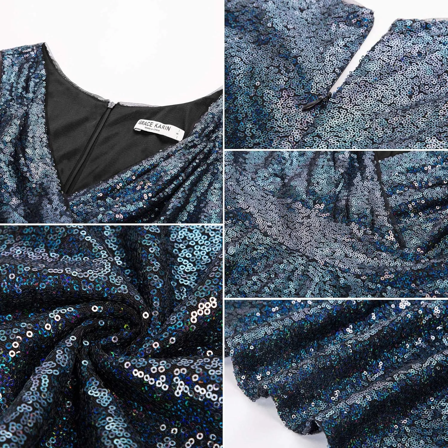 GRACE KARIN Women's Sequin Dresses Sleeveless V-Neck Sparkly Glitter Evening Party Dress