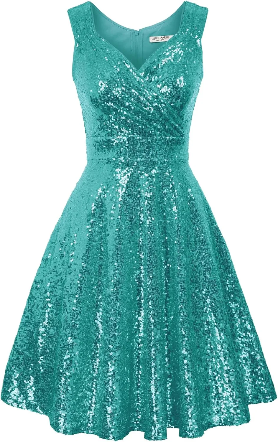 GRACE KARIN Women's Sequin Dresses Sleeveless V-Neck Sparkly Glitter Evening Party Dress