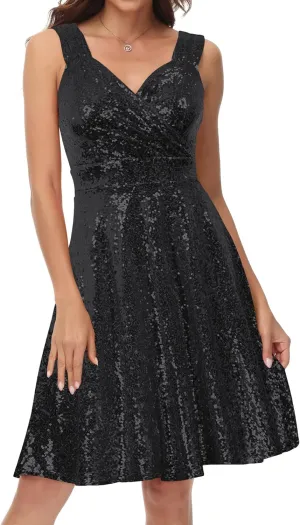 GRACE KARIN Women's Sequin Dresses Sleeveless V-Neck Sparkly Glitter Evening Party Dress
