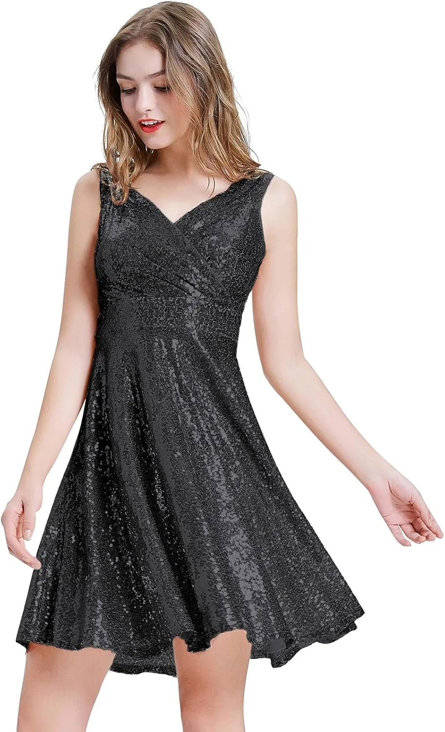 GRACE KARIN Women's Sequin Dresses Sleeveless V-Neck Sparkly Glitter Evening Party Dress