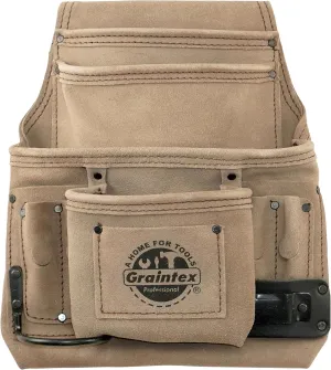 Graintex 10 Pocket Nail & Tool Pouch, Suede Leather Tool Bag, Tool Belt for Constructors, Electricians, Handymen, HVAC Tools, Professional Organizer with Adjustable Fit