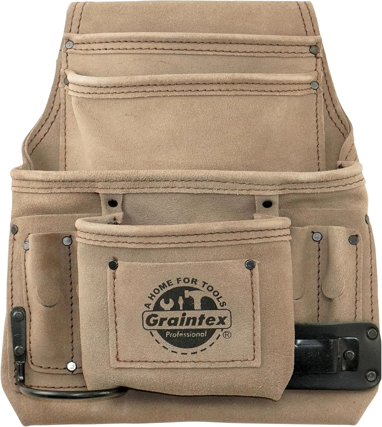 Graintex 10 Pocket Nail & Tool Pouch, Suede Leather Tool Bag, Tool Belt for Constructors, Electricians, Handymen, HVAC Tools, Professional Organizer with Adjustable Fit