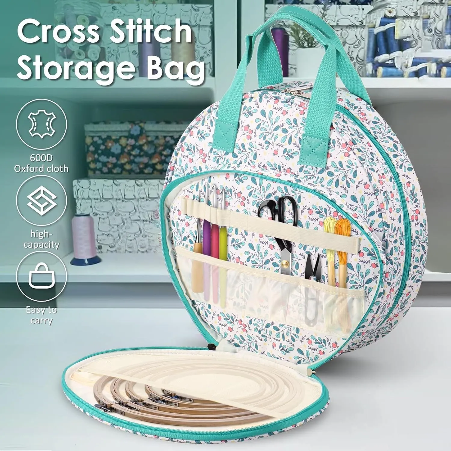 Gray Multi-Compartment Embroidery Bag - Keep Your Projects Organized