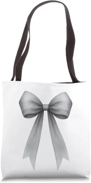 Gray Ribbon Aesthetic Cute Girly Bow Tote Bag