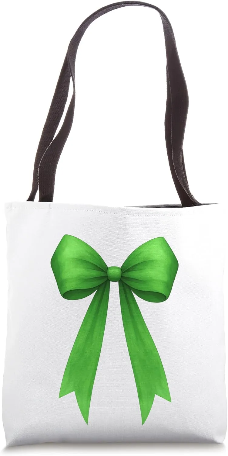 Green Ribbon Aesthetic Cute Girly Bow Tote Bag