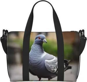 Grey Pigeon Print Tote Crossbody Travel Bag with Zip Casual Handbag for Weekend Trips and Gym Shopping, Black, One Size, Travel Tote