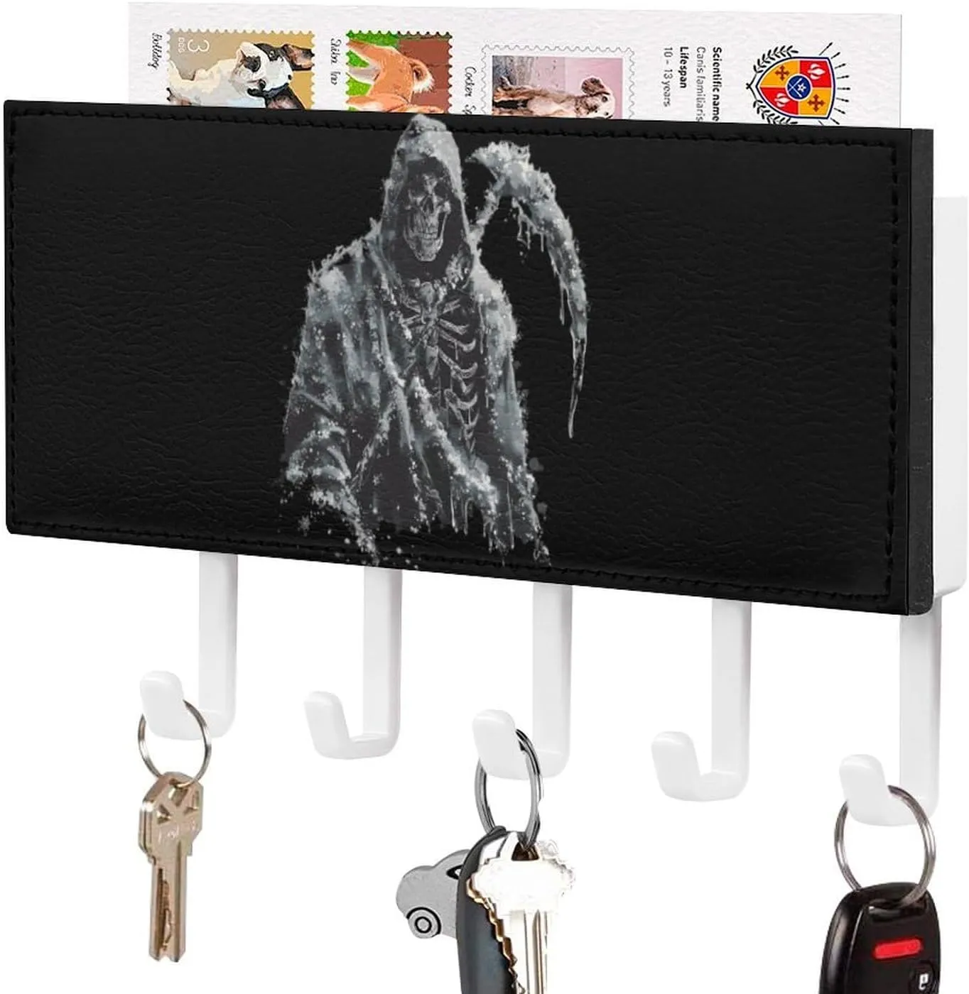 Grim Reaper Novelty Key Holder Funny Keys Hook Mail Organizer Hanging Rack Decor with 5 Hooks for Wall
