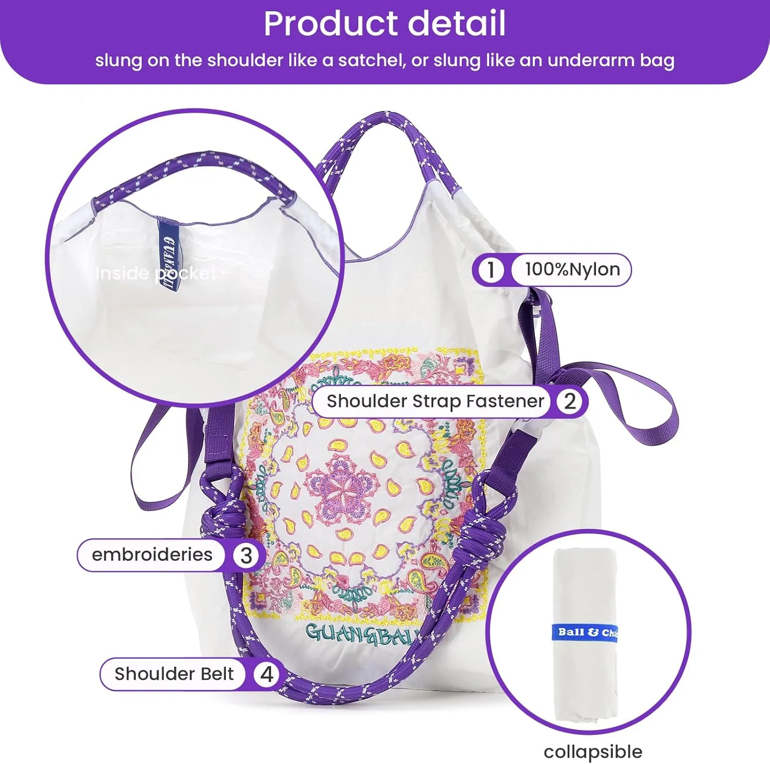 Guan&Ball Tote Bag for Women, Foldable Tote Bag With Large Shoulder strap Bag Handle Handbag for Travel, Work